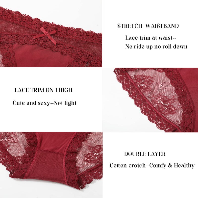 LEVAO Women Lace Underwear Sexy Breathable Hipster Panties Stretch Seamless Bikini Briefs Multipack,XL - Image 3